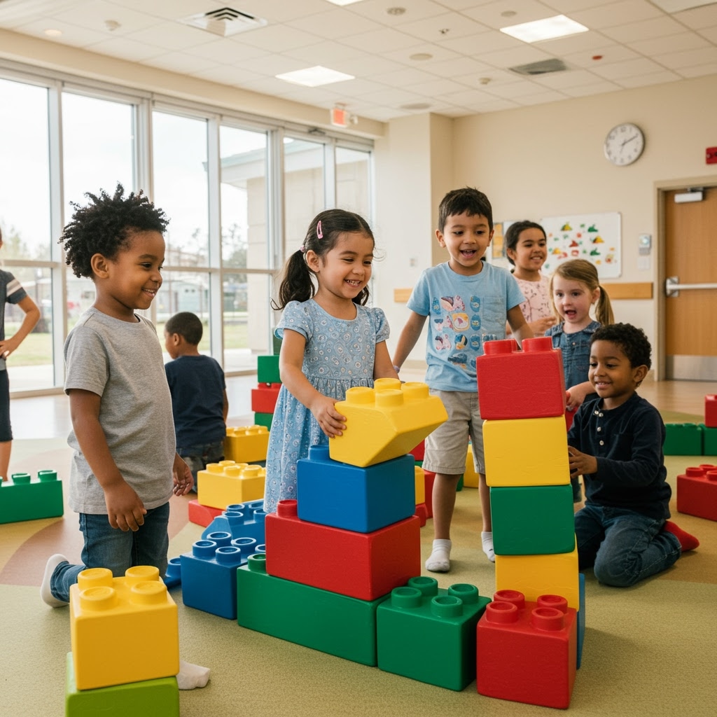 Children playing in a hospital playroom